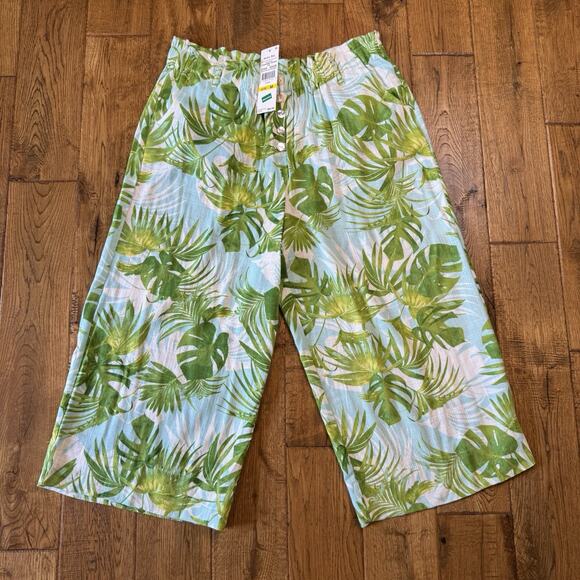 Ruby Rd. Pants - NWT Ruby Rd Pants Womens M Capri High Rise Linen Blend Wide Leg Tropical Palm
